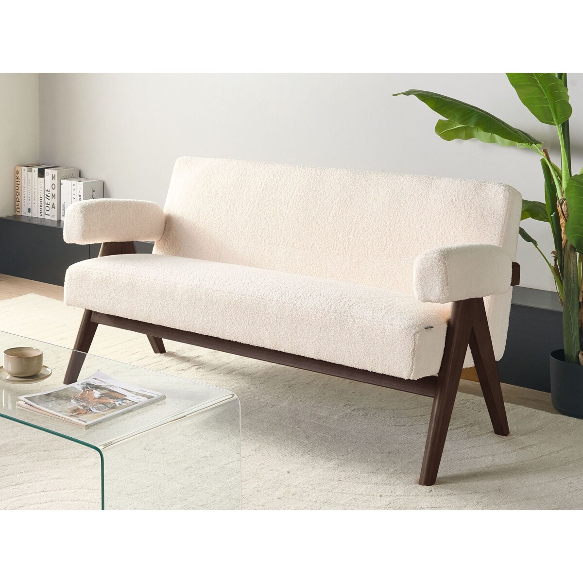 Sofa dla 2 osób TAMRE Boucle Złamana biel/ ciemny brąz