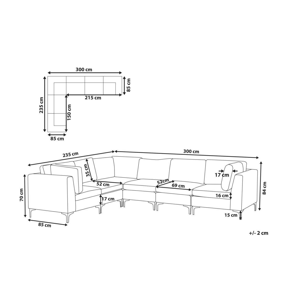 Narożnik modułowy 6-osobowy welurowy prawostronny niebieski EVJA