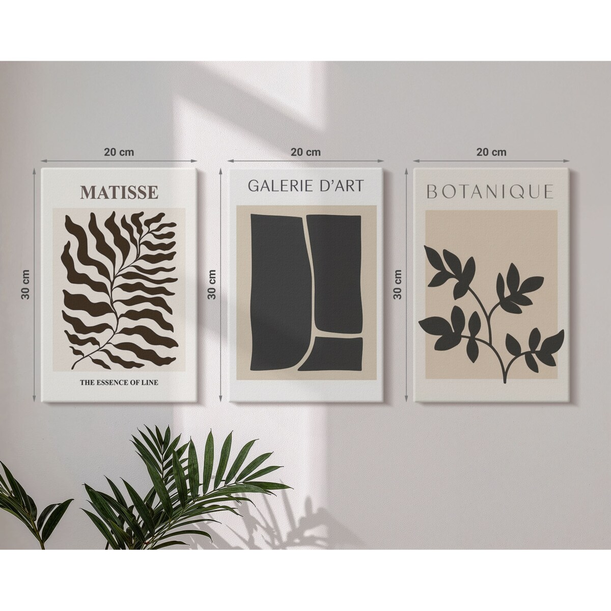 Zestaw 3 małych obrazów na płótnie - Minimalistyczne postery roślinne - beżowy