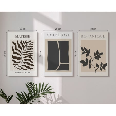 Zestaw 3 małych obrazów na płótnie - Minimalistyczne postery roślinne - beżowy