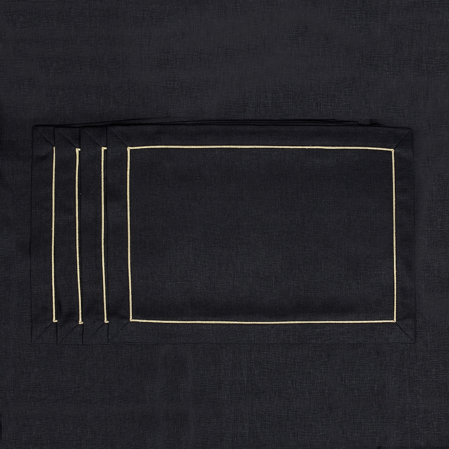 Lniany obrus Royal Black Goldenline – 140 × 250 cm