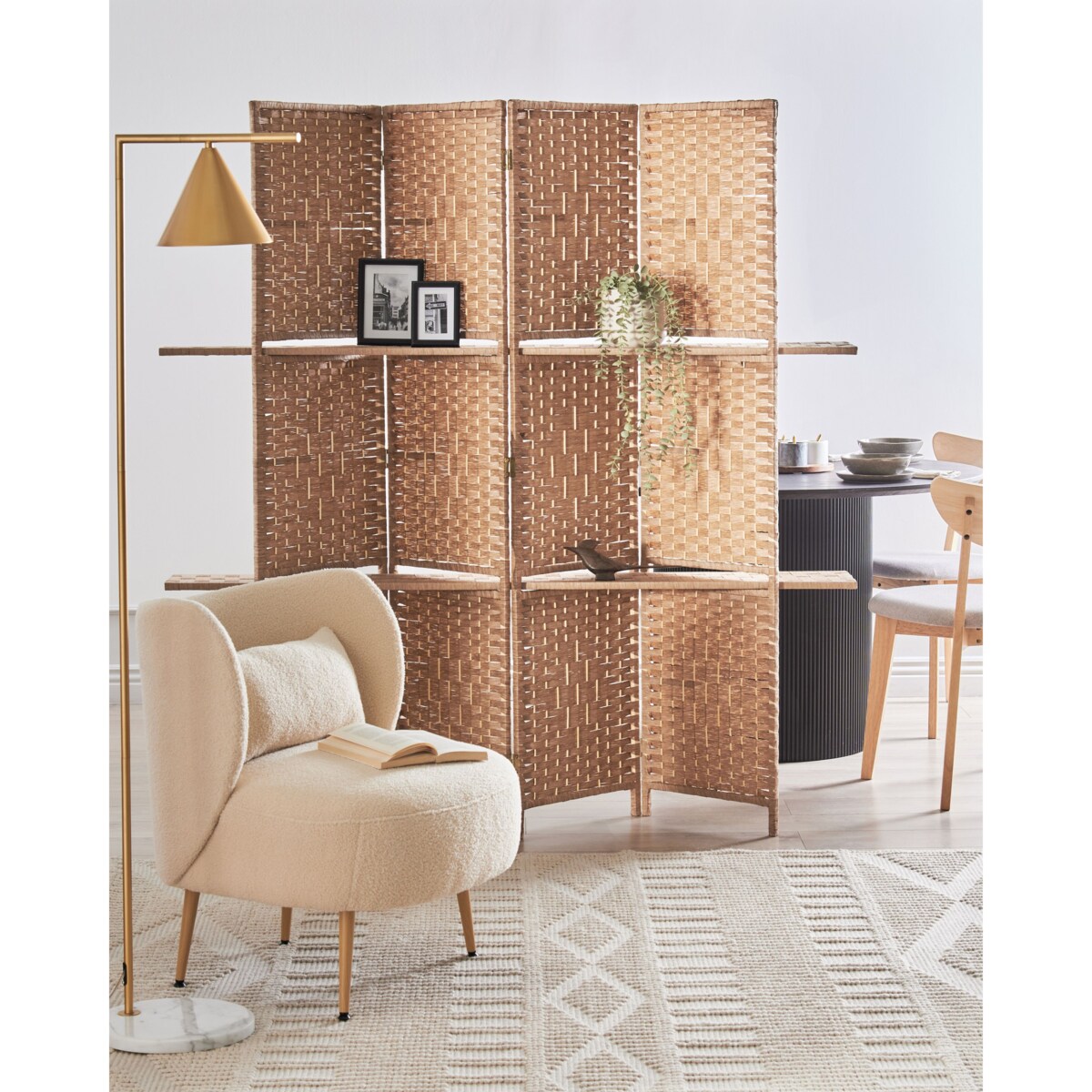 4-panelowy parawan pokojowy TRAFOI Brązowy 158 cm 170 cm