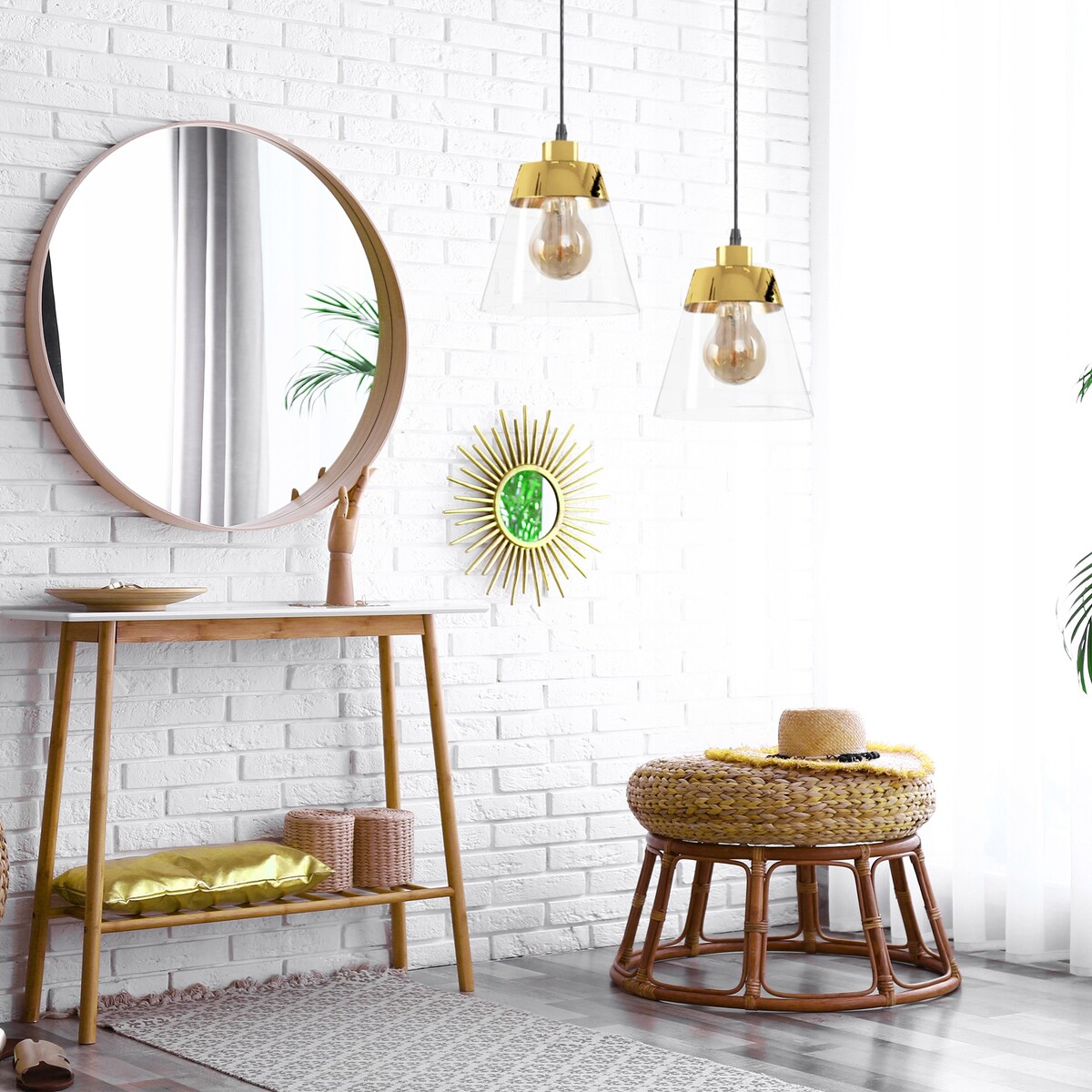 Lampa Sufitowa Wisząca Szklana Okrągła Złota Gold
