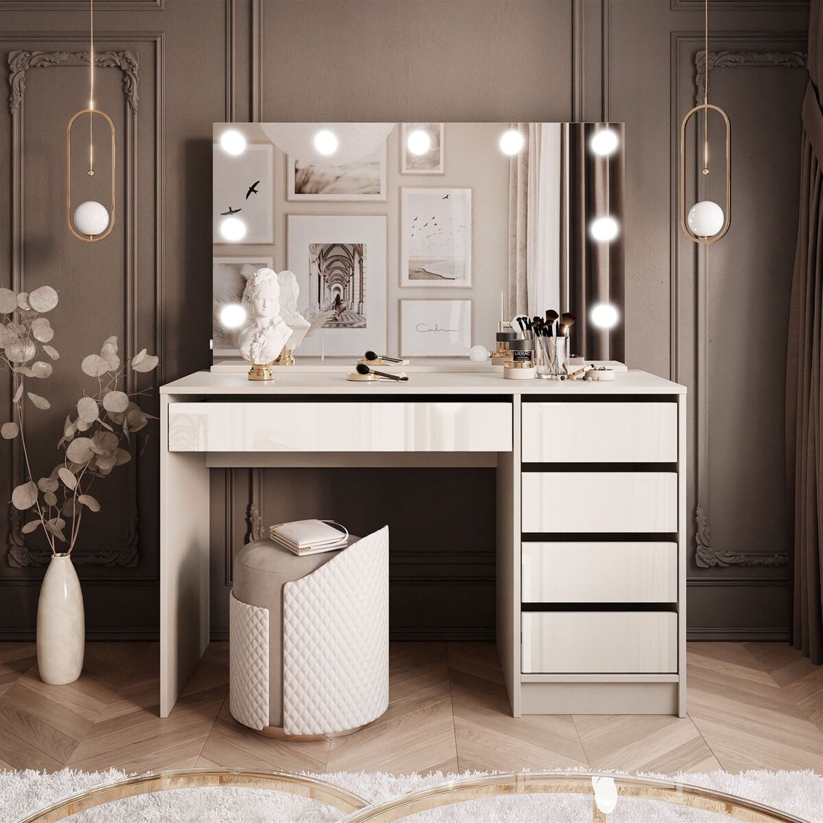 Toaletka MADA ELITE KASZMIR z lustrem i oświetleniem, kaszmir połysk