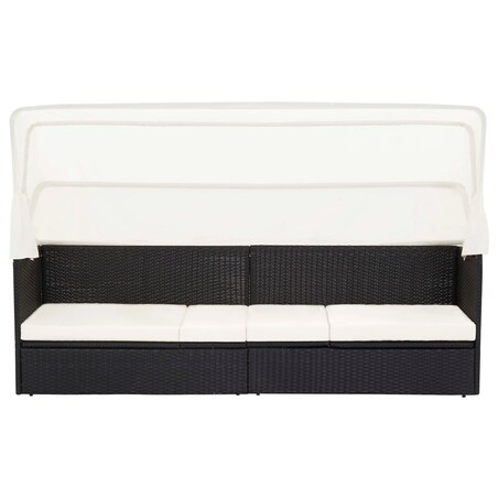 vidaXL Sofa ogrodowa z zadaszeniem, czarna, polirattanowa