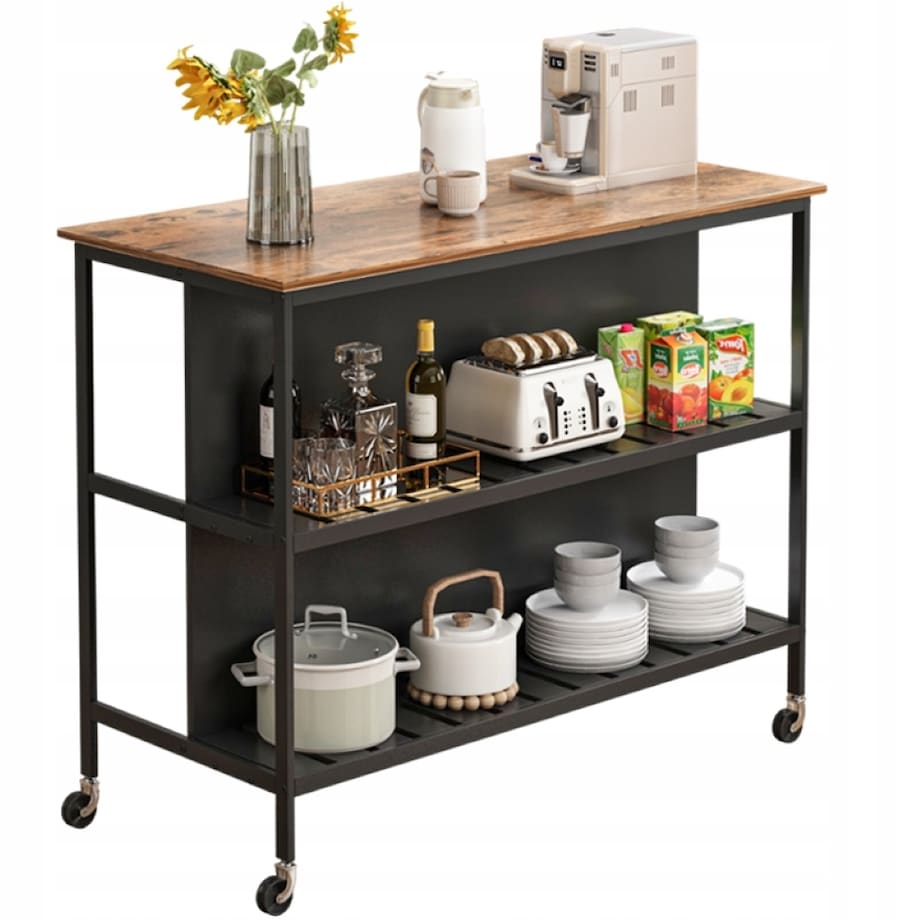 Wyspa kuchenna stół barowy kredens szafka na kółkach 2 półki regał wózek