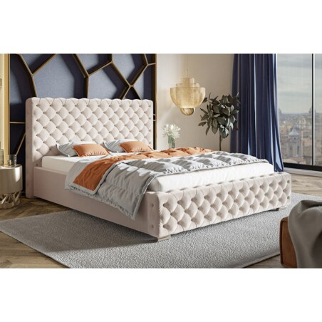 Łóżko do sypialni z pojemnikiem 160x200 BEN 12 - beżowe