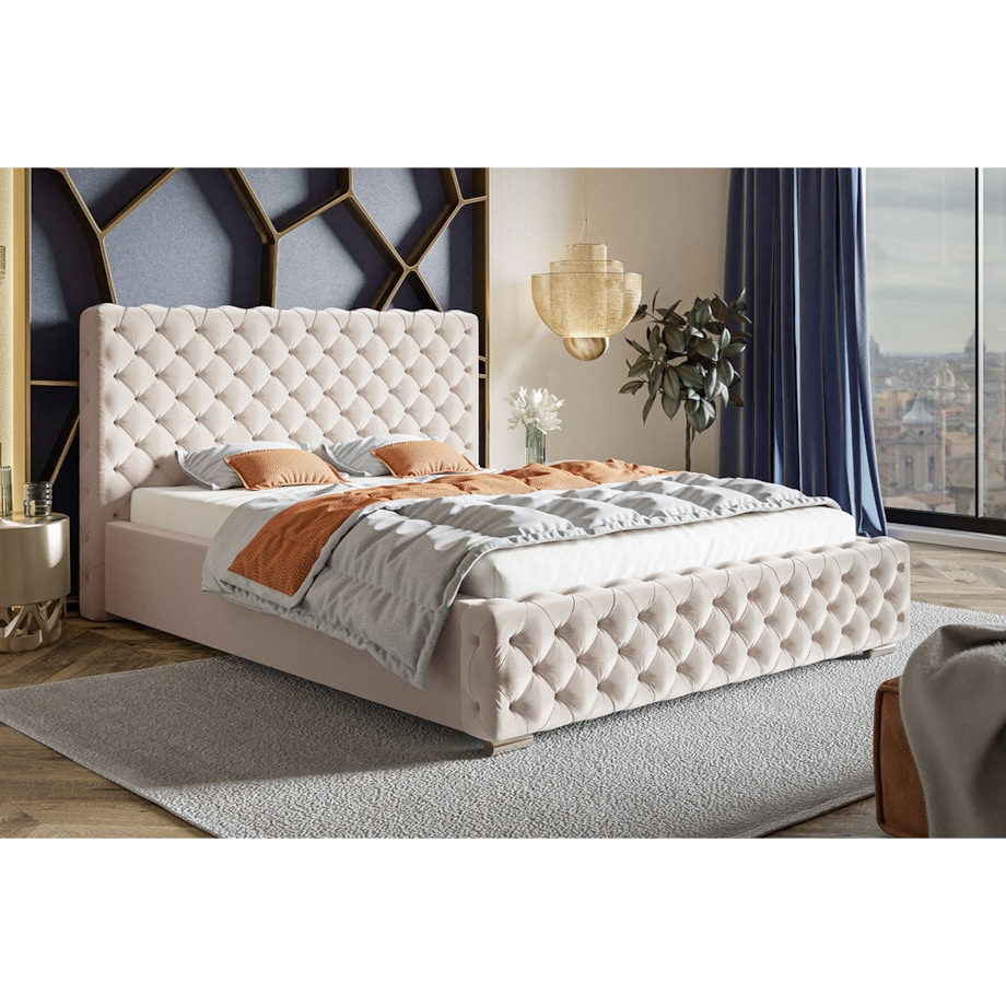 Łóżko do sypialni z pojemnikiem 160x200 BEN 12 - beżowe