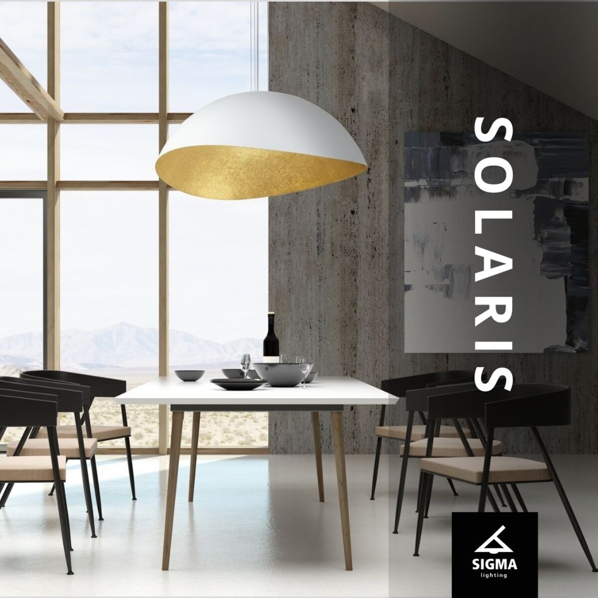 Wisząca kopuła do salonu SOLARIS 40615 żywicowa biała złota, Sigma