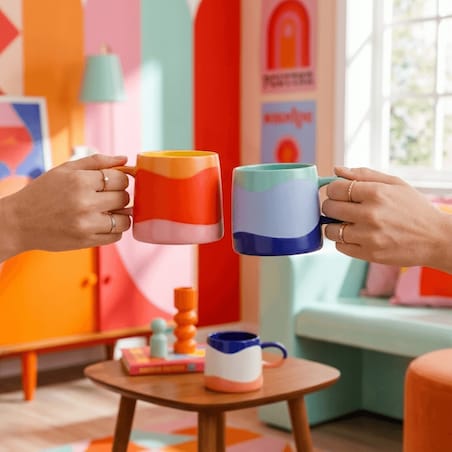 KUBEK CERAMICZNY NA KAWĘ HERBATĘ CZEKOLADĘ POMARAŃCZOWO-CZERWONY Z UCHWYTEM 400 ML PREZENT UPOMINEK DLA KOBIETY MAMY ŻONY BABCI DZIEWCZYNY KOLEŻANKI NIEJ