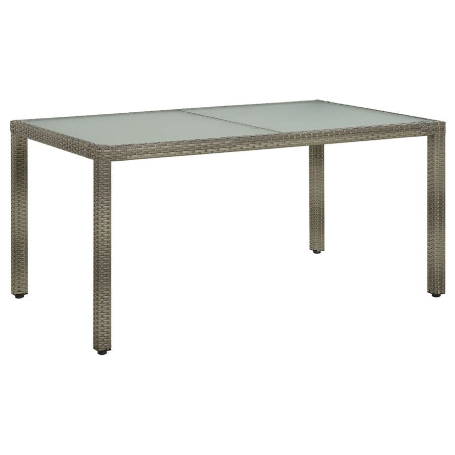 vidaXL Stół ogrodowy, 150x90x75 cm, szkło hartowane i rattan PE, szary