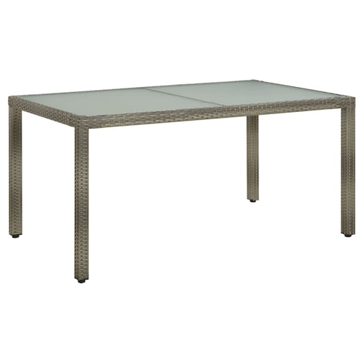 vidaXL Stół ogrodowy, 150x90x75 cm, szkło hartowane i rattan PE, szary