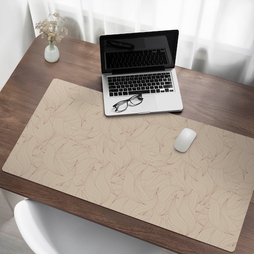 Beżowa mata na biurko Faliste linie abstrakcji, 120x60 cm