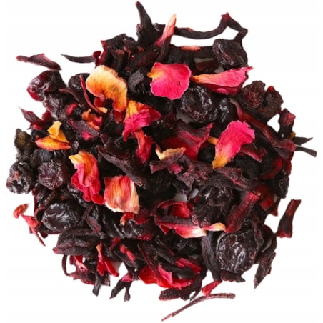 Herbata owocowa CZERWONA RÓŻA hibiskus rodzynki czarny bez kwiat róży 150g