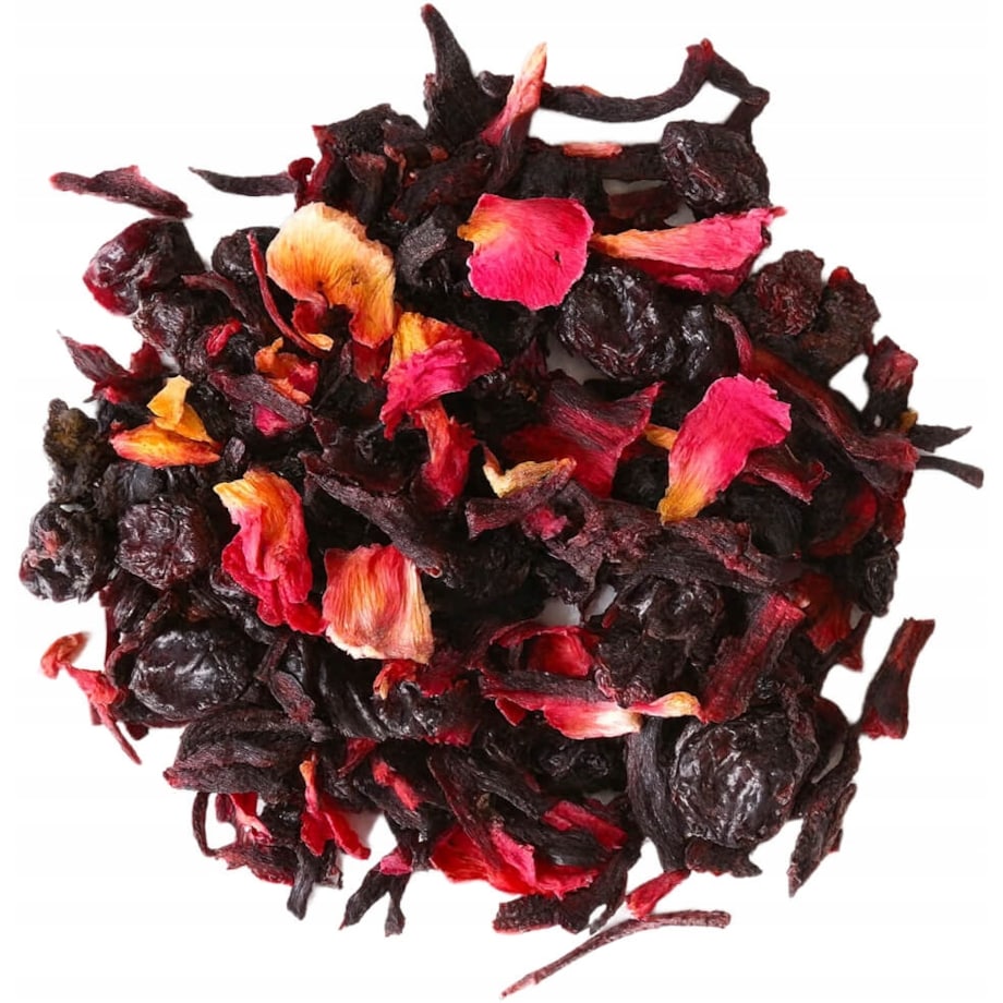 Herbata owocowa CZERWONA RÓŻA hibiskus rodzynki czarny bez kwiat róży 150g