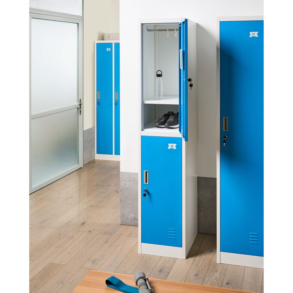 Szafa socjalna ubraniowa dwupoziomowa ATHLETE Metal Biały/ niebieski