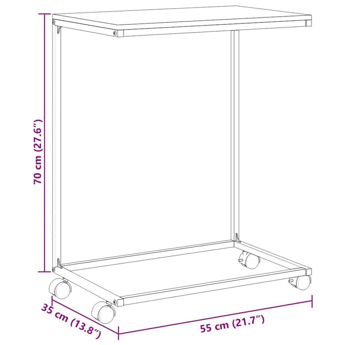 vidaXL Stolik boczny na kółkach, biały, 55x35x70 cm