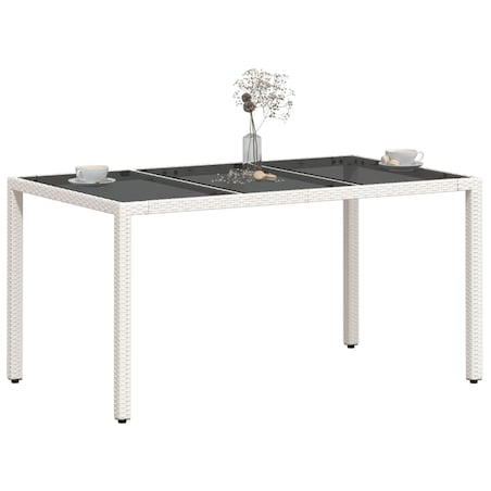 vidaXL Stół ogrodowy ze szklanym blatem, biały, 150x90x75 cm rattan PE