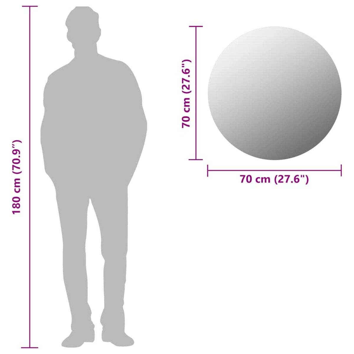 vidaXL Lustro ścienne, 70 cm, okrągłe, szklane