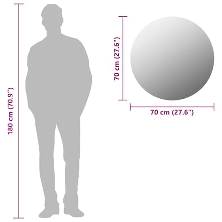 vidaXL Lustro ścienne, 70 cm, okrągłe, szklane