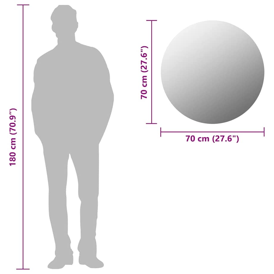 vidaXL Lustro ścienne, 70 cm, okrągłe, szklane
