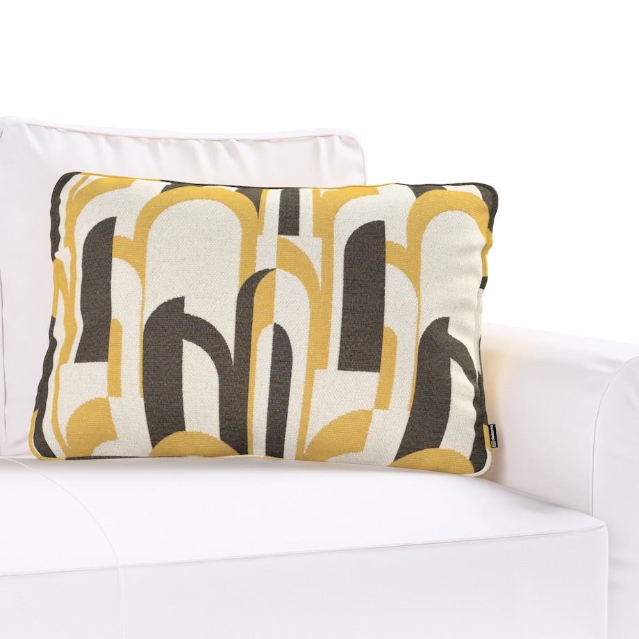Poszewka Gabi na poduszkę prostokątna 60x40 czarno-żółte wzory na kremowym tle