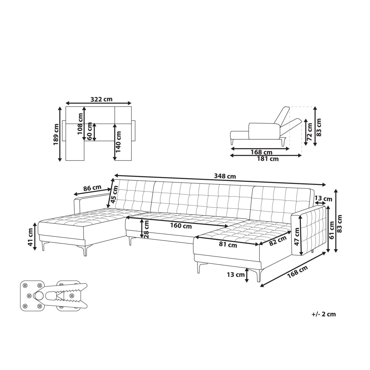 Narożnik rozkładany 5-osobowy welurowy morski ABERDEEN