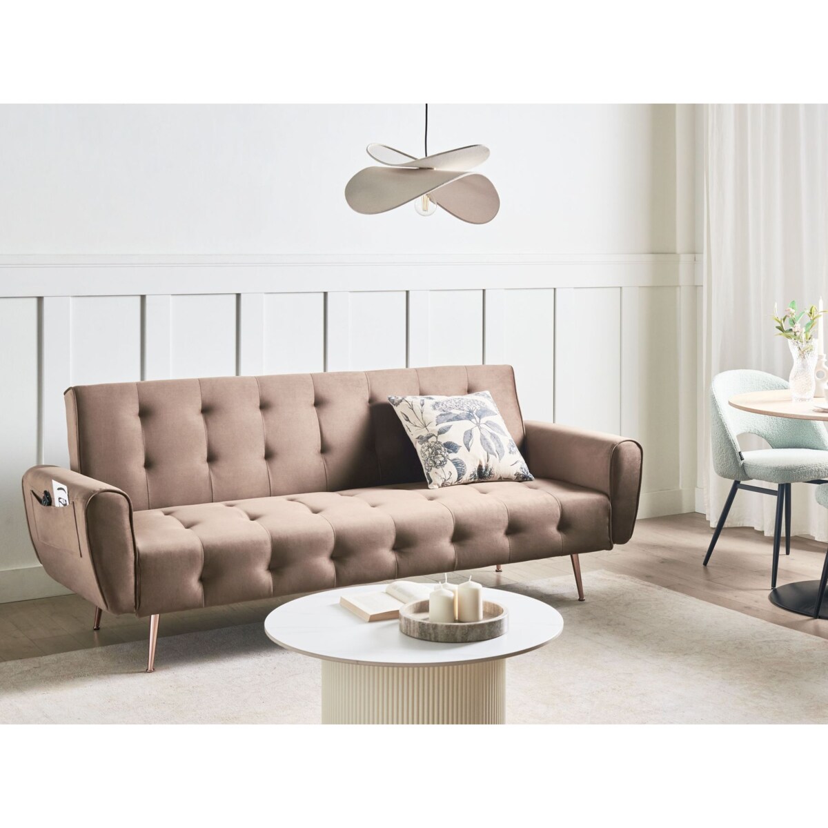 Sofa rozkładana welurowa brązowa SELNES