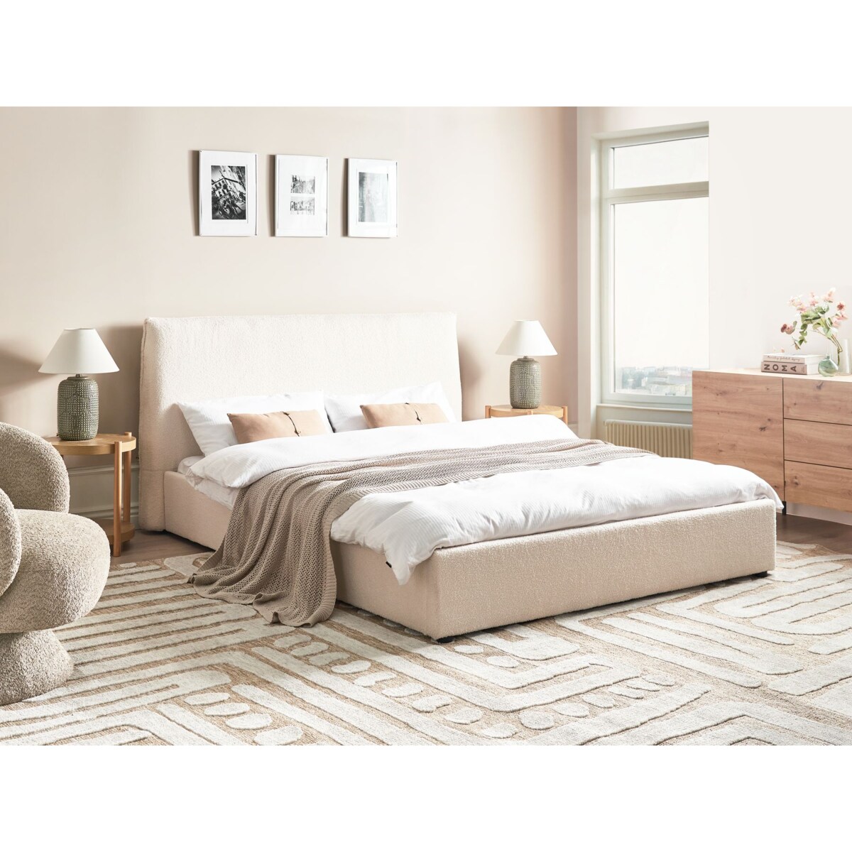 Łóżko Boucle LAVAUR 160 x 200 cm Złamana biel