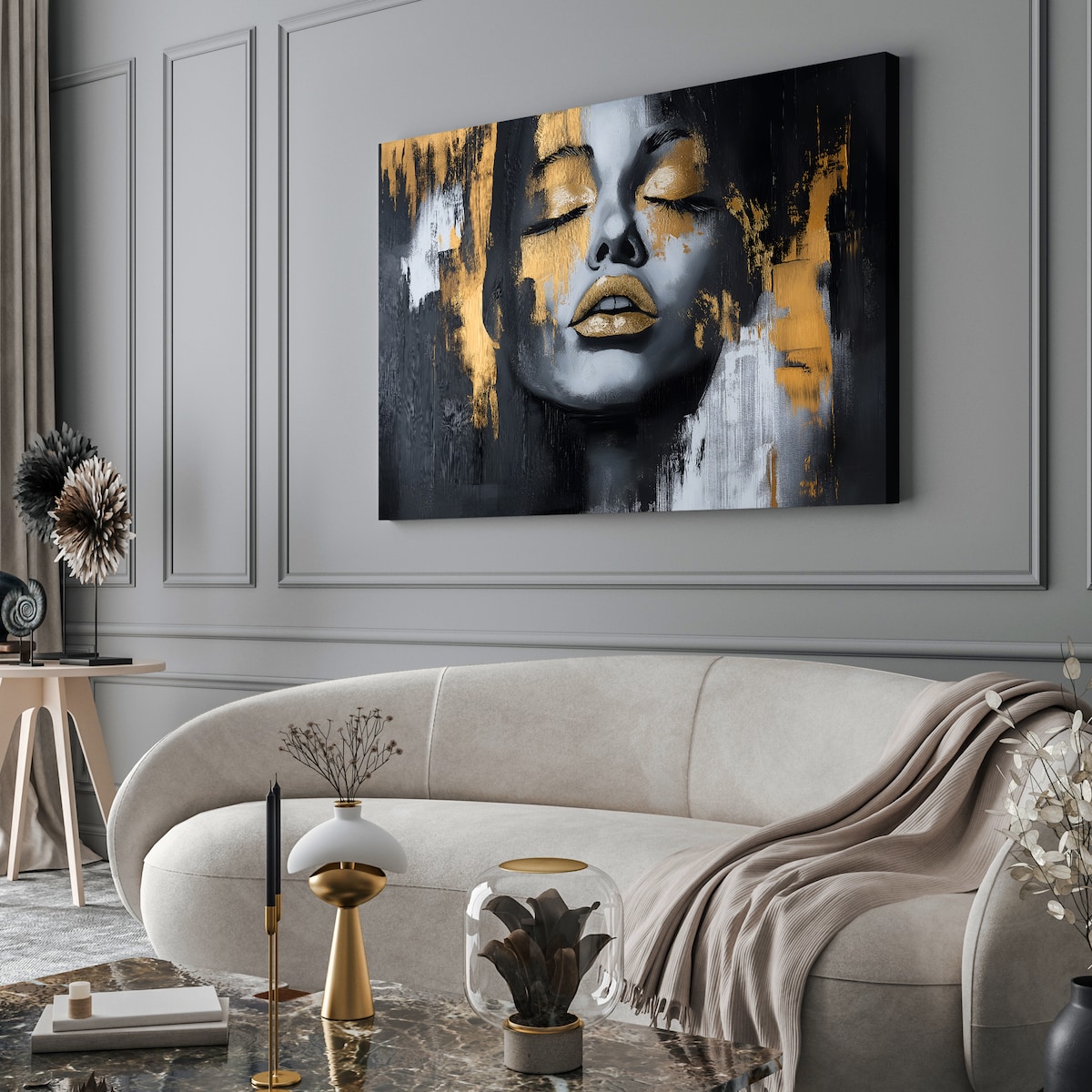 OBRAZ DO SYPIALNI ABSTRAKCYJNY KOBIECY PORTRET W STYLU GLAMOUR 120x80cm