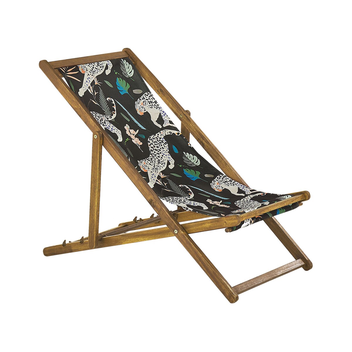 Zestaw 2 leżaków ogrodowych jasne drewno akacjowe wzór w zwierzęta ANZIO