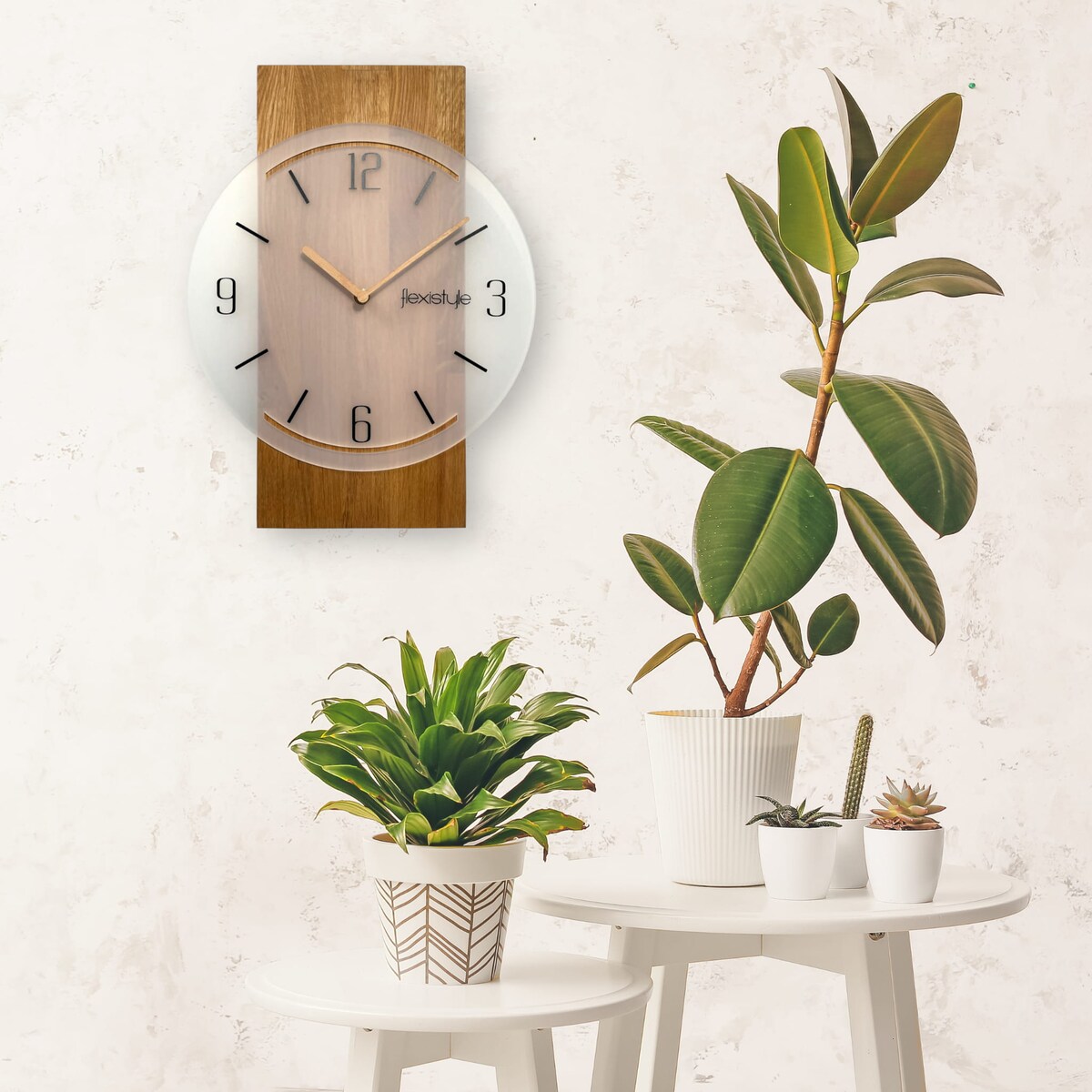 Drewniany zegar ścienny Geometric 40cm biały mrożony