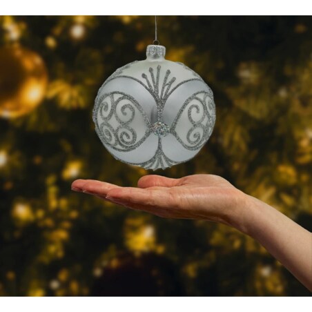 ZESTAW 6 szt.: Bombka choinkowa: Srebrna z ornamentem: 6 sztuk