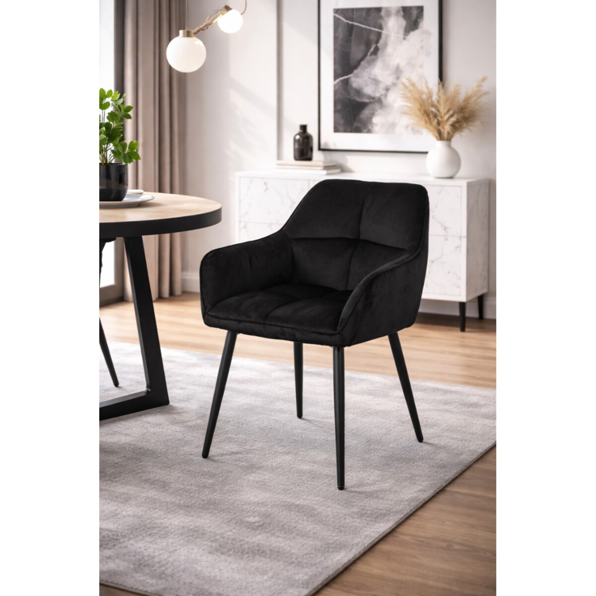 Krzesło welurowe tapicerowane ELIOR czarne na czarnych nogach