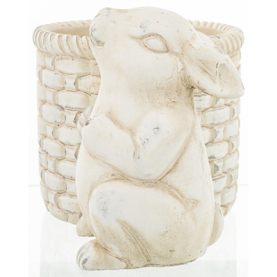 Osłonka na doniczkę - 17x24x16 cm królik i jego beżowy koszyk