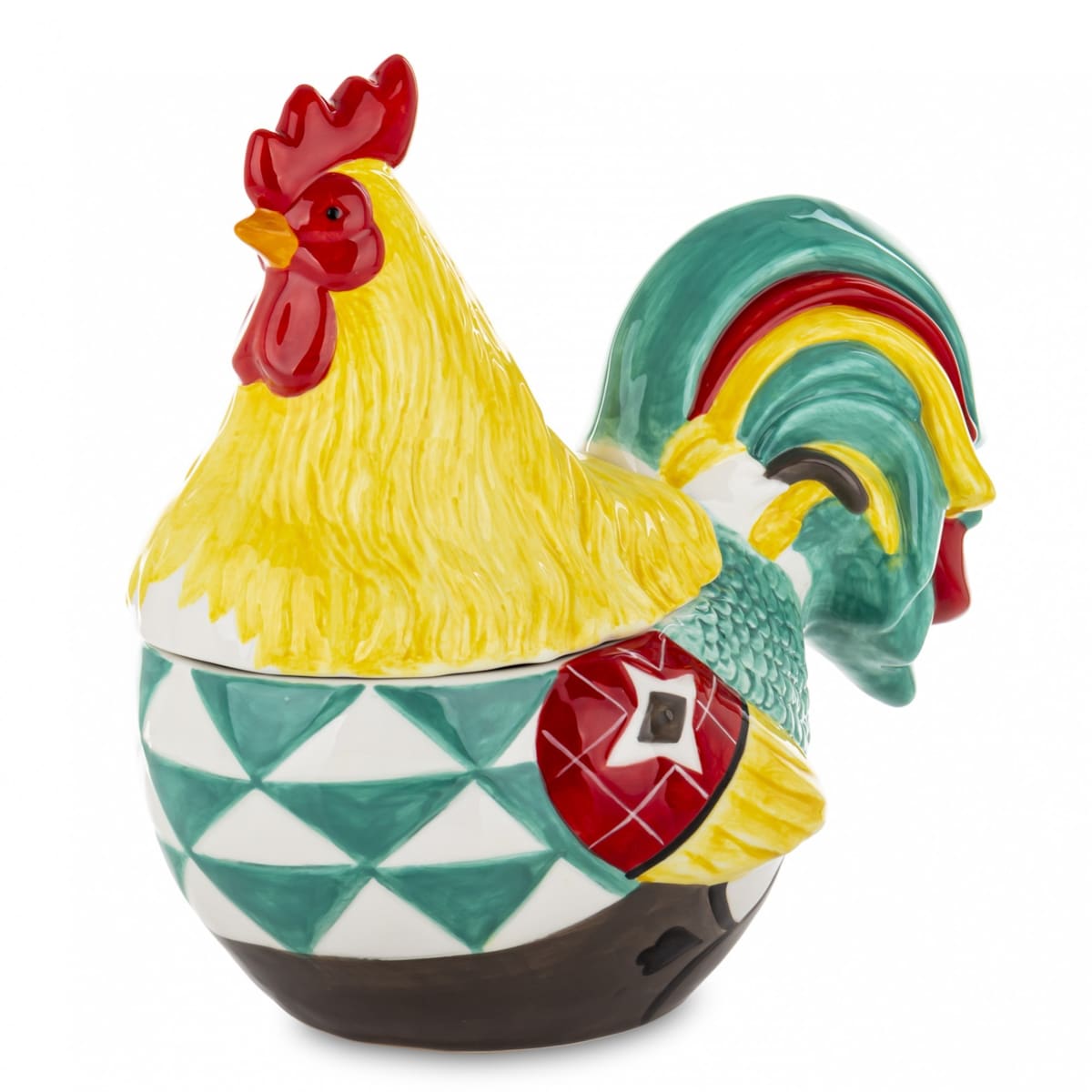 Dekoracja - kolorowy KOGUT pojemnik z przykrywką 26x15x26 cm