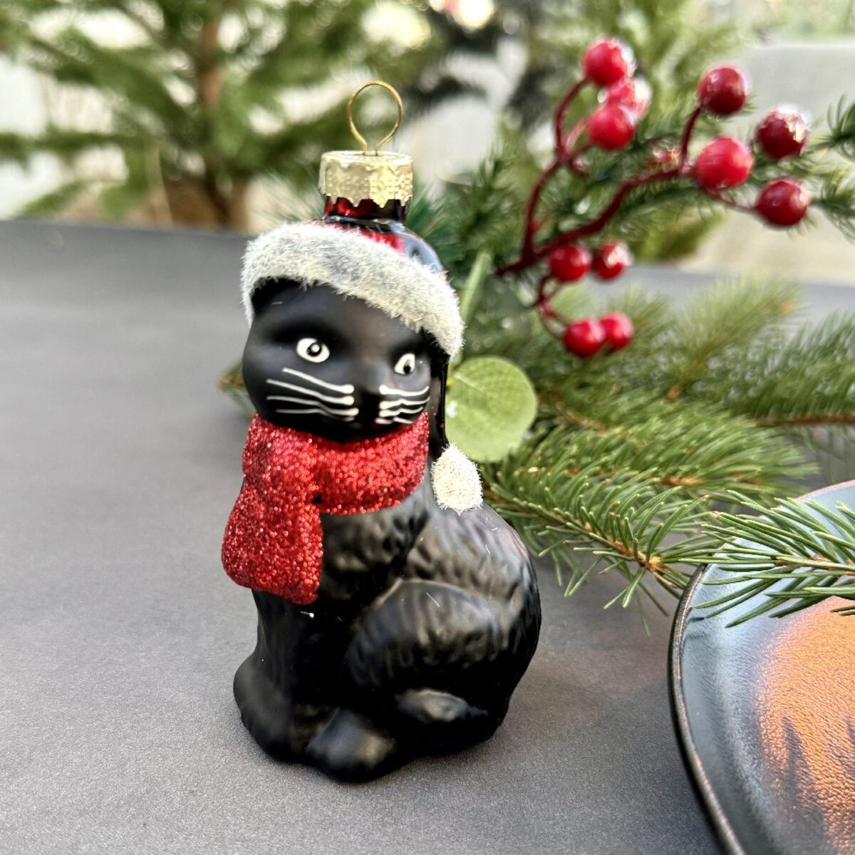 VILLA ITALIA Bombka szklana KOT czarny 9,5 cm