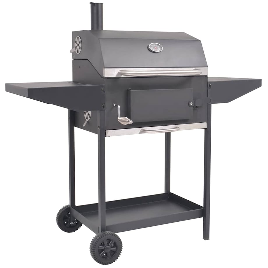 vidaXL Grill węglowy z wędzarnią i dolną półką, czarny