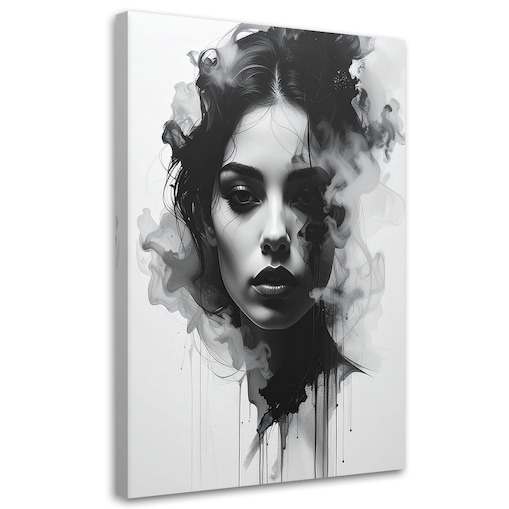Nowoczesny obraz do salonu sypialni, Abstrakcja Kobieta portret czarno biały z efektem dymu 30x45 cm