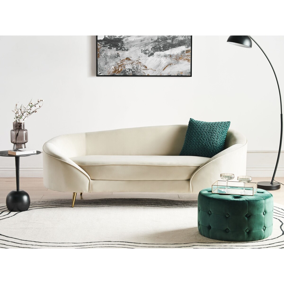 Sofa dla 2 osób SAVAR Welur Jasnobeżowy