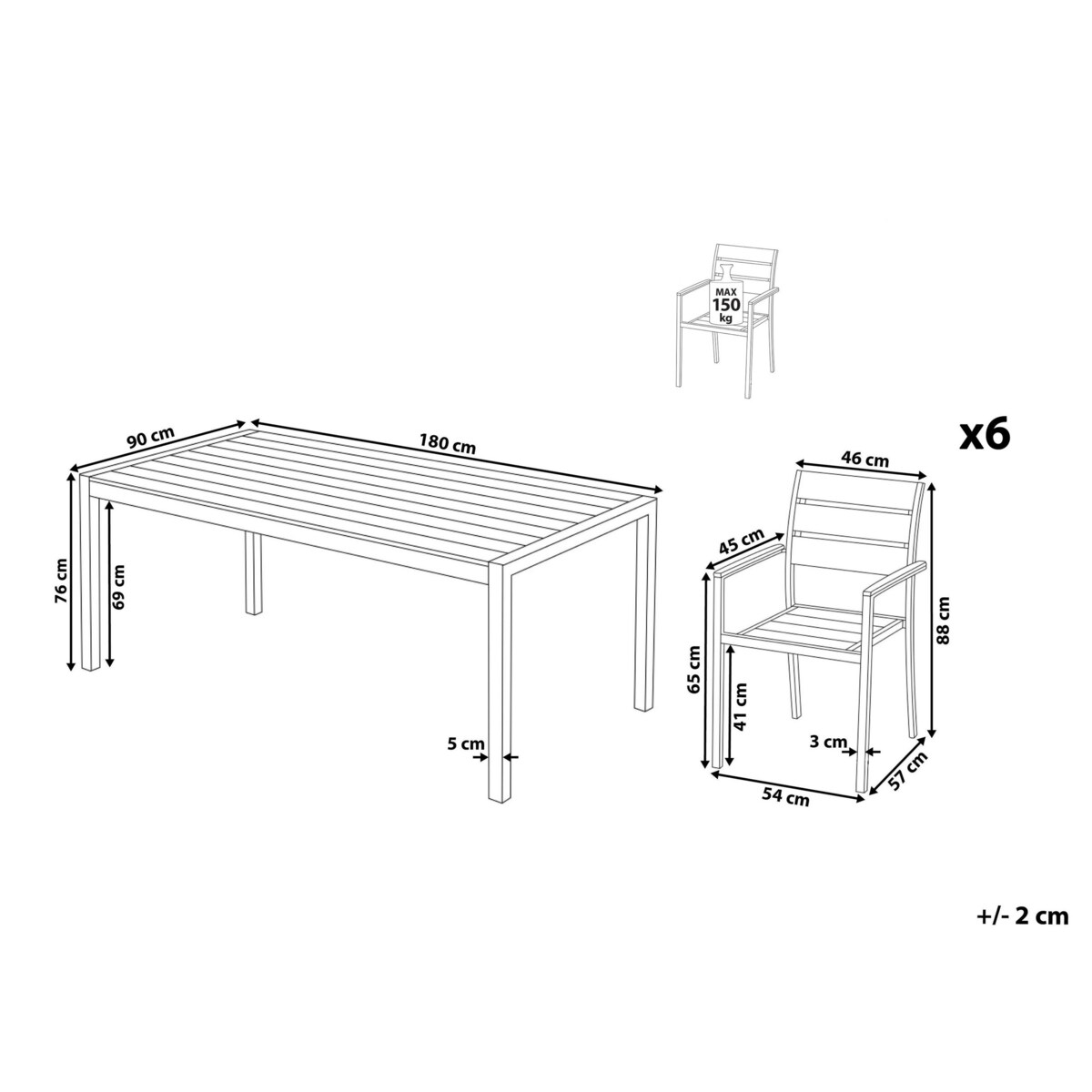 Zestaw ogrodowy stół i 6 krzeseł biały VERNIO