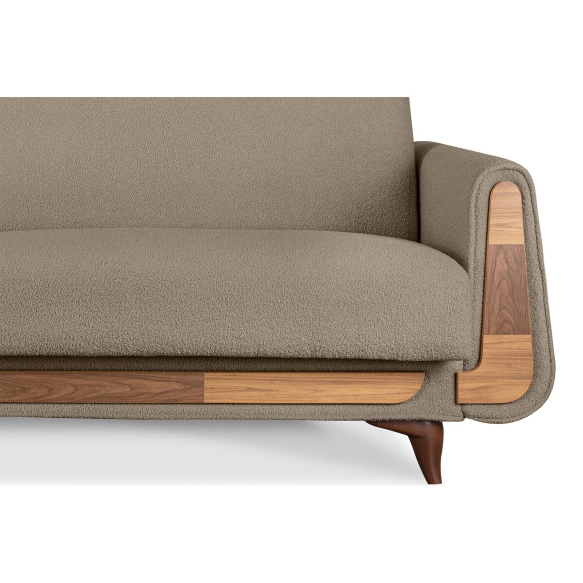 KONSIMO GUSTAVO Sofa trzyosobowa wykonana z ciemnobeżowej tkaniny boucle