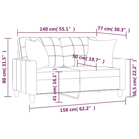 vidaXL 2-osobowa sofa z poduszkami, kremowa, 140 cm, sztuczna skóra