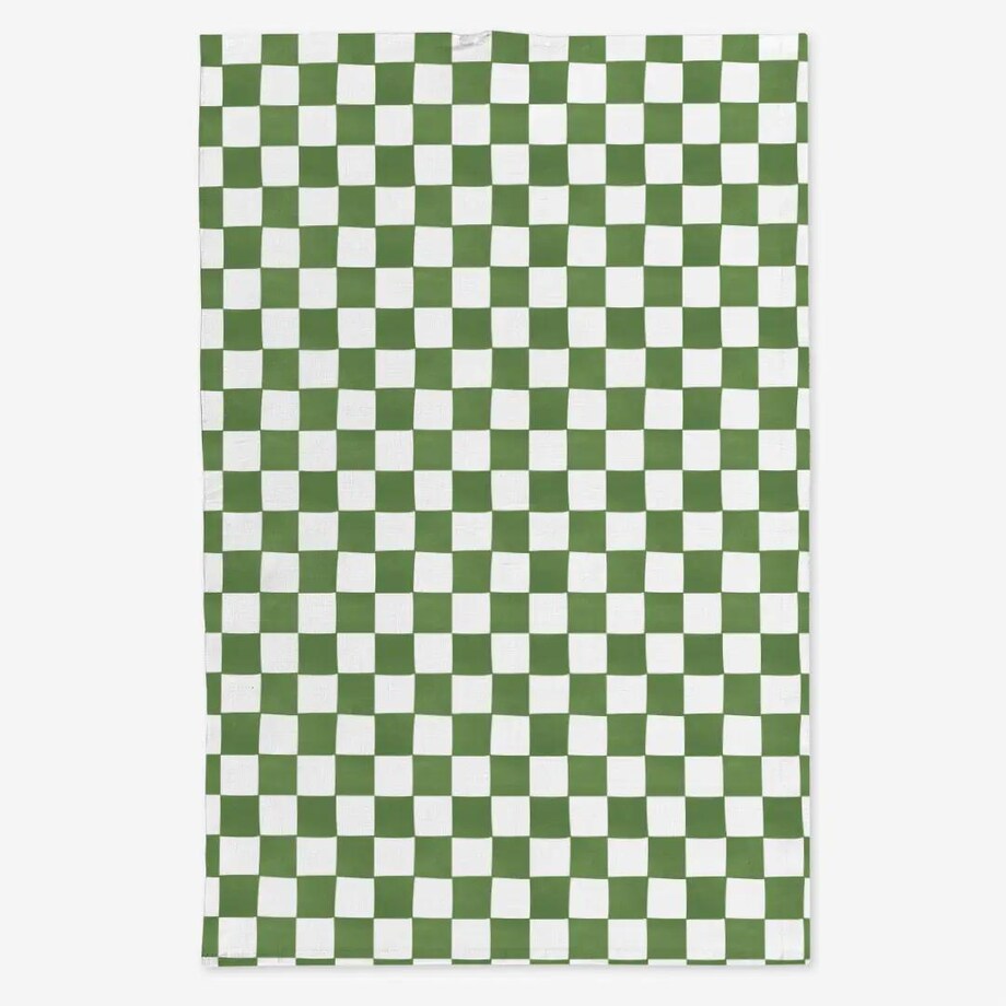 Lniany ręcznik kuchenny - zielona krata