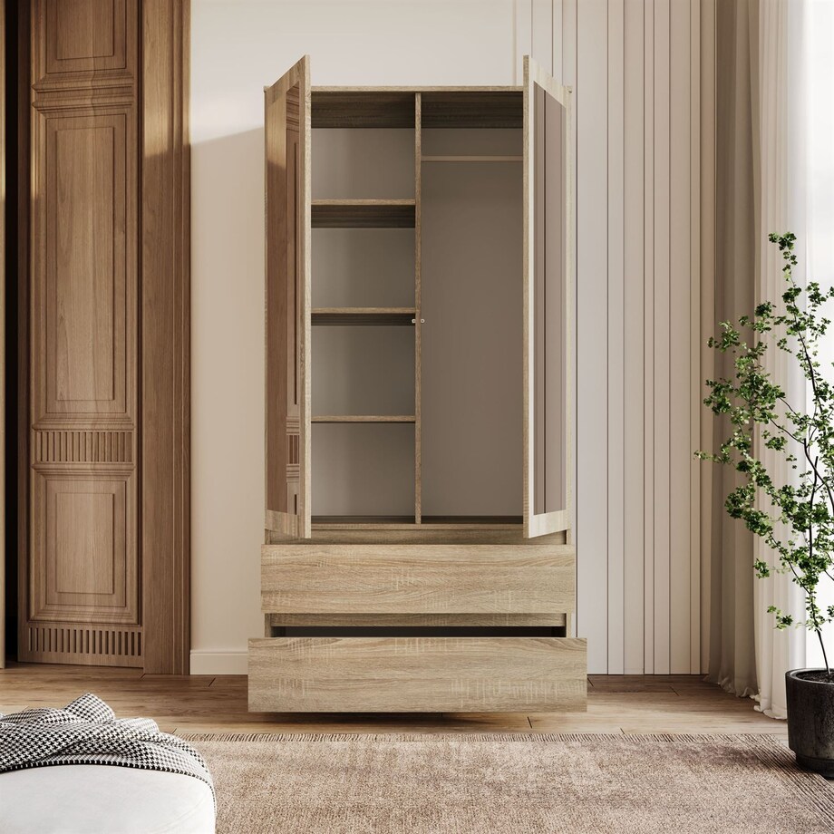 Dwudrzwiowa szafa HANA SS-90 z lustrem, dąb sonoma