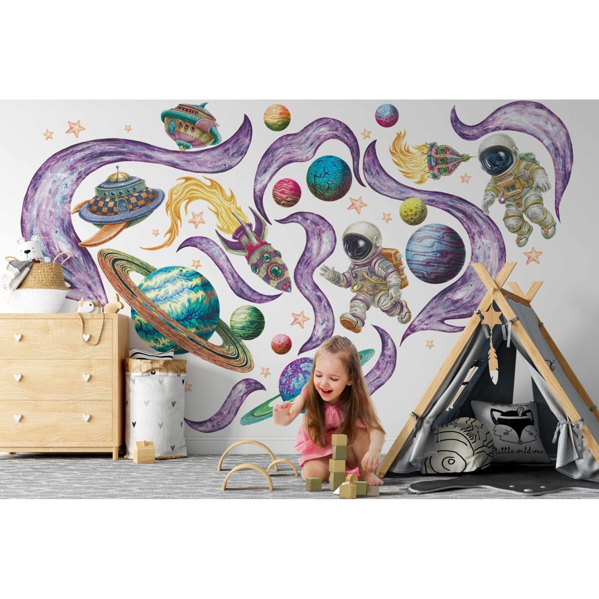 Zestaw naklejek na ścianę, Planety w kosmosie, 80cm