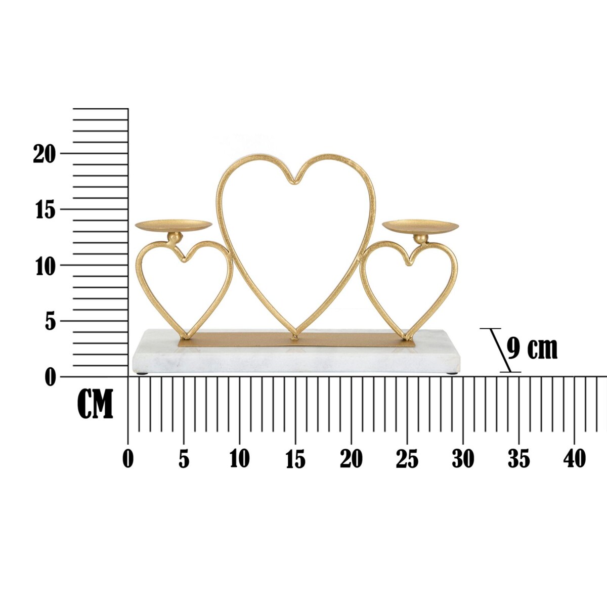 Świecznik dekoracyjny Hearts, 30 x 9 x 20 cm, świecznik na świecę, złoty, marmurowy, żelazo, marmur, Mauro Ferretti