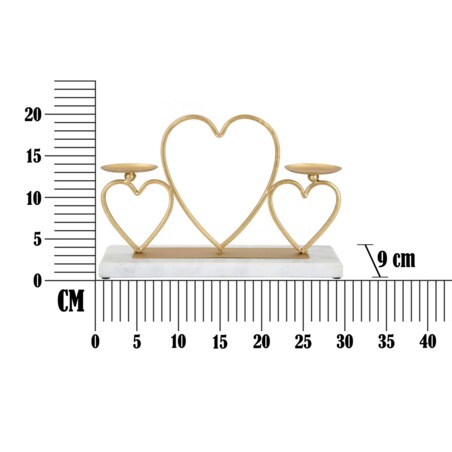 Świecznik dekoracyjny Hearts, 30 x 9 x 20 cm, świecznik na świecę, złoty, marmurowy, żelazo, marmur, Mauro Ferretti