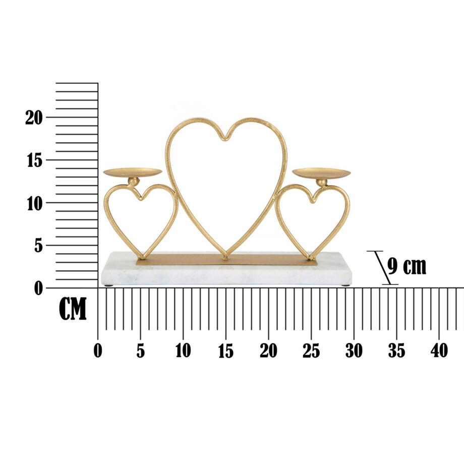 Świecznik dekoracyjny Hearts, 30 x 9 x 20 cm, świecznik na świecę, złoty, marmurowy, żelazo, marmur, Mauro Ferretti
