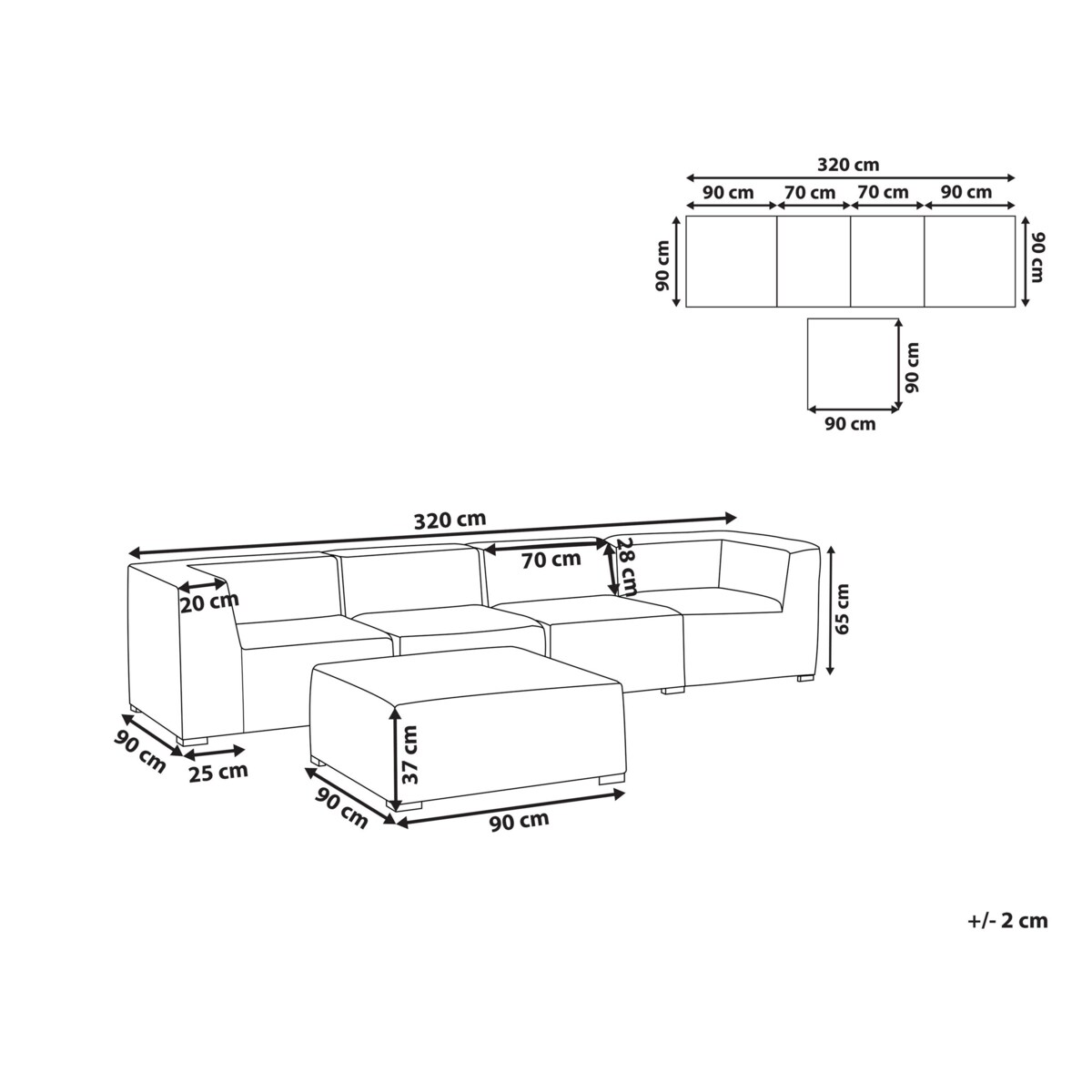 Sofa ogrodowa z otomaną dla 4 osób AREZZO Modułowy Jasnoszary